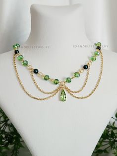 Green Fairy Choker Necklace is crafted with green glass pearl beads, acrylic beads. The chains and the metal parts are gold plated brass. It is 14" and has an extansion chain. If you want to change the length,I can customize this product for you.  Please do not wear the necklace while sleeping, showering or doing sports. I advise you to try to keep it away from water, chemicals and perfumes. If you have any request please do not hesitate to ask. Thanks for stop by For more visit my shop: ExangelsJewelry.etsy.com Green Necklace Aesthetic, Fairy Choker, Cottagecore Necklace, Aesthetic Necklace, Necklace Aesthetic, Green Fairy, Random Clothes, Hand Jewelry, Green Necklace