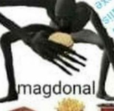 an image of a cartoon character holding a fork and plate with food on it that says magdonal