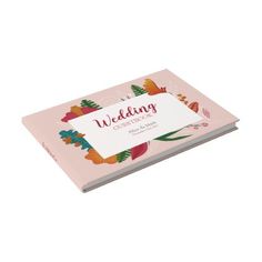 a pink wedding card with leaves on it