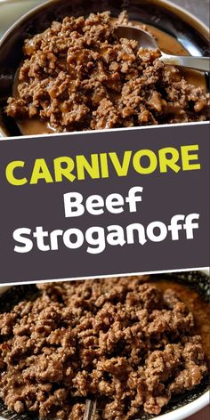 beef stroganonoff in a bowl with the words carnivore beef stroganonoff above it