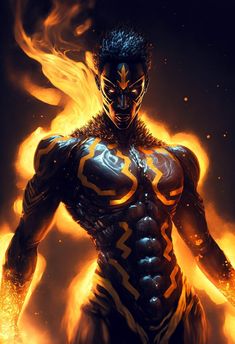 an image of a man with fire on his body