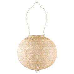 a round hanging light fixture made out of rattan