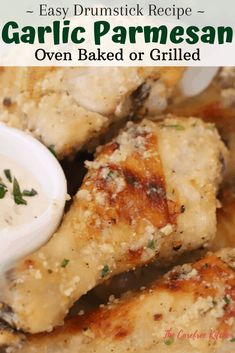 garlic parmesan oven baked or grilled chicken wings with ranch dressing on the side