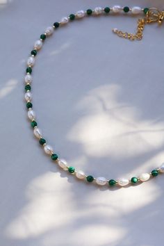 Green Pearl Necklace With Polished Beads, Green Pearl Beads As Gift, Green Pearl Beads For Gift, Green Pearl Beads For Gifts, Gift Green Pearl Beads, Delicate Wedding Necklace, Delicate Silver Necklace, March Birthstone Necklace, Boho Statement Necklace