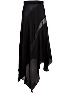 black silk semi-sheer construction high waist slip-on style asymmetric design Isabella Boylston, Handkerchief Skirt, Georgette Skirt, American Ballet Theatre, Brands Fashion, Handkerchief Hem, Long Sleeve Jersey, Asymmetrical Design, Silk Skirt