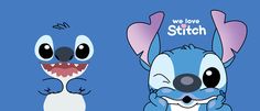 stitch and stitch wallpaper with two cartoon characters, one is smiling at the camera