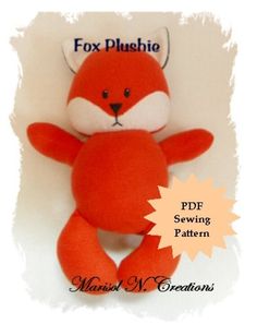 a red fox stuffed animal sitting on top of a white background with the words fox plushie