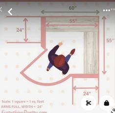 an image of a person falling off the ground in front of a window with measurements