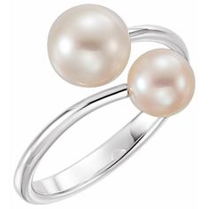 Two-Stone Pearl Bypass Ring White Gold Pearl Ring, Cultured Pearl Ring, Gold Pearl Ring, Freshwater Pearl Ring, Bypass Ring, White Freshwater Pearl, Ring Fit, Men's Rings, Men's Jewelry