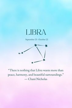 the zodiac sign libra on a blue and pink background with an inscription above it