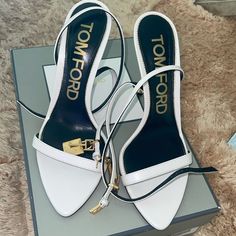 Gentle Used Come With Shoes Box Luxury White Heels With Heel Strap, Designer White Heels For Office, Designer White Office Heels, Tom Ford Heels, Tom Ford Shoes, Heels White, Shoes Box, Shoe Box, Tom Ford