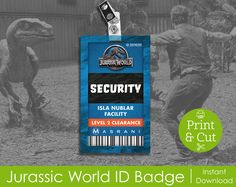 an id badge with the name raptor handler on it and two men in front of