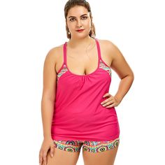 Padded Print Plus Size Tankini - Rose Madder - 3D22585312 - Original Design-Women's Clothing  #OriginalDesignWomensClothing #Original #DesignWomen's #Clothing Rose Madder, Cheap Bathing Suits, Bra Plus Size, Plus Size Tankini, Swimwear Tankini, Tankini Set, Trendy Plus Size Clothing, Plus Size Sweaters, Padded Bra