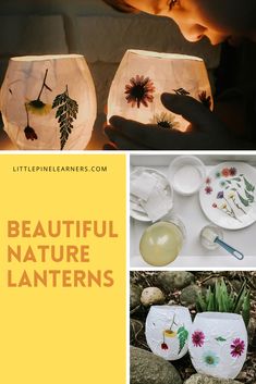 beautiful nature lanterns made with paper plates and flowers are the perfect way to light up your home