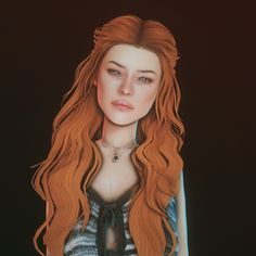 a digital painting of a woman with long red hair