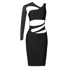 Our Style No.PZC202190%Polyester. 10%SpandexMade in ChinaVery StretchyGentle Dry Clean Only Elastane Cutout Bodycon Dress, Cutout Elastane Bodycon Dress, Elastane Bodycon Dress With Cutout, Black Cutout Bodycon Dress For Party, Night Out Elastane Bodycon Dress With Cutout, Fitted Cutout Elastane Bodycon Dress, Black Cutout Dress In Elastane, Fitted Black Bandage Mini Dress, Black Elastane Bodycon Dress For Party