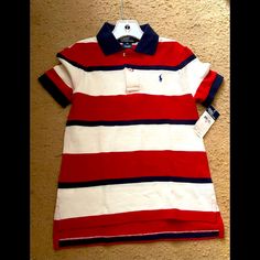 Brand New Ralph Lauren Polo Shirt Size 6 Ralph Lauren Red Collared Shirt, Red Ralph Lauren Collared Shirt, Red Collared Ralph Lauren Shirt, Red Cotton Polo Shirt For Spring, Red Summer School Tops, Red Summer Tops For School, Ralph Lauren Multicolor Short Sleeve Top, Classic Red Ralph Lauren Top, White Short Sleeve Ralph Lauren Polo Shirt