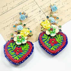 Mexican Silver Jewelry, Mexican Jewelry, Artisan Earrings, Embroidered Heart, Summer Jewelry, Community Board, Jewellery Collection, Heart Jewelry, Unique Charms