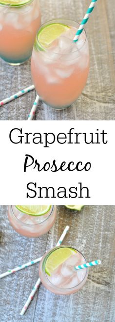 grapefruit prosceco smash with strawberries and lemons in glasses