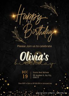 a black and gold birthday party flyer