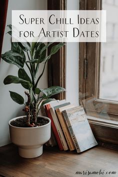 a potted plant sitting on top of a wooden table next to a window sill