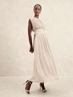 Crystal Pleated Maxi Dress | Banana Republic Factory Textured Aesthetic, Essential Dress, Safari Style, Pleated Maxi Dress, Pleated Maxi, Banana Republic Factory, Banana Republic Dress, Drop Waist, Summer 2024