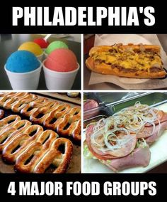 there are four pictures with different foods in the bottom row, including breads and pretzels