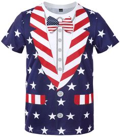 a shirt with an american flag design on the chest and bow tie, which is attached to