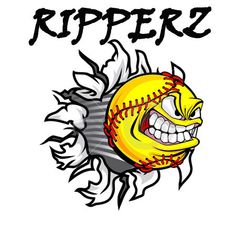 a baseball with the words ripperz on it and an angry face behind it