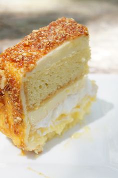 a piece of cake sitting on top of a white plate