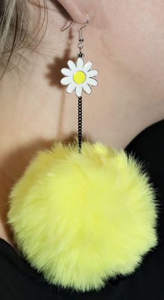 Cute, fluffy and vibrant Pom-Pom Earrings made to stand out! Poms can be ordered as part of a rave outfit, birthday party, bachelorette party favors, teacher appreciation week, and essentially any major holiday. Earring hooks are nickel free. Sterling silver earring hooks are made of 925 sterling silver and earring backs are made of clear silicone. Earring findings are hypoallergenic. Chain is about 2inch long. Pom Pom 8cm.. White Pom Pom Earrings, Pom Earrings, Rave Music, Outfit Birthday, Pom Pom Earrings, Diy Pom Pom, Flower Yellow, Earrings Colorful, Party Bachelorette