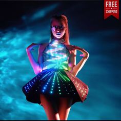 Logo LED Dress Mirrored Costume, Led Rainbow, Light Up Clothes, Light Up Dresses, Led Costume, Ballerina Costume, Festival Costume, Look Festival, Eva Dress