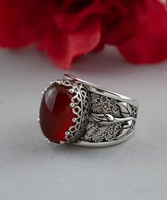 Handmade Silver Carnelian Goth Women Ring Filigree, 925 Sterling Statement Ring, Vintage Filigree Floral Ring, Flower Ring, Red Stone Ring Bold Cocktail Ring, Leaf Detail Ring, Oval Stone Ring, Ottoman Ring Jewelry, oxidized silver ring, punk thorn ring, red flower ring, nature women ring Lapis Lazuli Dimensions: 14 mm x 10 mm, Oval Ring Face Length: 0.6 inches ( 1.5cm )  Width: 0.6 inches ( 1.5cm ) Featuring a handmade sterling silver filigree floral detail, this one-of-a-kind 925 sterling silv Silver Carnelian Wedding Rings, Silver Carnelian Jewelry For Anniversary, Elegant Silver Carnelian Ring, Nature Women, Jewelry Oxidized, Thorn Ring, Oxidized Silver Rings, Red Stone Ring, Ring Flower