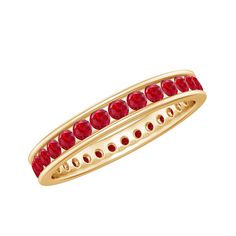 Channel Set Round Created Ruby Eternity Band Ring Lab Created Ruby - ( AAAA ) - Quality - Rosec Jewels Ruby Eternity Band, Ruby Set, Channel Setting, Eternity Band Ring, Signature Jewelry, 18k Yellow Gold Ring, Timeless Jewelry, Channel Set, Beautiful Ring