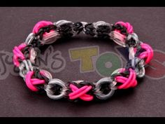 a pink and black bracelet with silver links