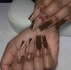 Brown Ombre Acrylic Nails, Brown Prom Nails, Brown Nails Acrylic Design, Short Brown Acrylic Nails, Brown Acrylic Nails Short, Brown Birthday Nails, Brown Nails Coffin, Short Brown Nails Ideas, Brown Acrylic Nails Design