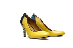 Sophisticated women's yellow handmade leather pumps. With rounded toe they are perfectly comfortable and made from subtle Italian leather from sole to upper, these shoes are the most refined way to make your outfit pop from suiting to cocktail wear. Beautiful colors and black and white striped heels will add a hit off pretty pattern to any look whatever the hour. DETAILS: Full leather upper, lining and sole Calf and sheep leather Covered heel measures approximately 85 mm/ 3.3 Inches Low cut vamp Yellow Almond Toe Court Shoes For Spring, Yellow High Heel Court Shoes For Formal Occasions, Yellow Closed Toe Heels With Leather Sole, Yellow Court Shoes With 4-inch Heel And Round Toe, Yellow Closed Toe Heels For Formal Occasions, Yellow Court Shoes For Spring Formal Occasions, Yellow Court Shoes For Spring Formal Events, Yellow High Heel Heels With Leather Sole, Yellow Round Toe Heels With Sculpted Heel