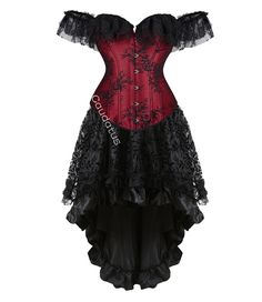 Overbust Corset Outfit Ideas, Goth Pirate Costume, Dark Red Corset Dress, Red Corset Costume, Overbust Corset Outfit, Black Dress With Corset, Plus Size Corset Outfits, Red Corset Dress, Red And Black Corset