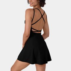 This Viscose, Nylon, Elastane Blend Dress Has An Open Back With Multiple Straps Crossing At The Upper Back, And Back Waist. This Is An Active Dress, It Does Not Have Undershorts. Active Dress, Gilly Hicks, Mini Slip, Criss Cross, Open Back, Halter Dress, Size Medium, Mini Dress, Womens Dresses