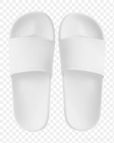 two white slippers with straps on the bottom and one in the middle, against a transparent background