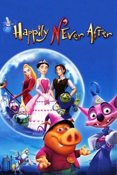 the movie poster for happily never after with characters from disney's animated film,