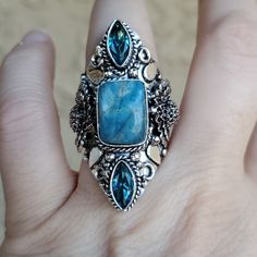 Brand New Handmade Oversized Neon Blue Apatite And Blue Topaz 925 Silver Statement Ring. Size 8.75 925 Stamped New To Poshmark? Use Referral Code Kimberlyn222 To Receive $10. Cowgirl Ring, Dragons Breath Fire Opal, Kitten Ring, Emerald Green Stone, Tanzanite Diamond Ring, Rings Mens Wedding Bands, Sterling Silver Cat, Beautiful Wedding Rings, Fire Opal Ring