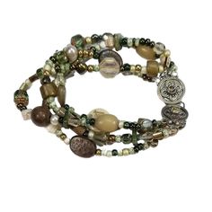 Vintage 4 Strand Bracelet - Greens, Browns, White Mixture of Beads, Si – Beadlers Handcrafted Jewelry Natural Stone Bracelets, Vintage Bracelet, Strand Bracelet, Heart Beads, Vintage Bracelets, Green And Brown, A Heart, Handcrafted Jewelry, Jewelry Inspiration