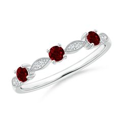 Unique in appearance, this marquise and dot band features three round rubies linked by diamond studded marquise motifs. Intricate milgrain detailing adorns the elegant motifs infusing a touch of vintage charm. This stunning ruby and diamond half eternity band is crafted in silver. Diamond Half Eternity Band, Ruby Bands, Dot Ring, Half Eternity Band, Ruby Diamond, Anniversary Bands, Ruby Ring, Eternity Band, Natural Ruby