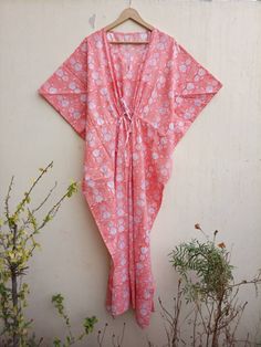 "These Kaftan we make from pure cotton Cambric Handblock print fabric. Handblock print gives it very unique look Size= Length 52\" Free size in chest . ." Orange Cotton Summer Sleepwear, Orange Cotton Sleepwear For Summer, Cotton V-neck Kimono With Floral Print, Summer Cotton Sleepwear For Beach, Printed Cotton V-neck Kimono, Multicolor Cotton Sleepwear For Vacation, Summer Cotton Sleep Kimono, Short Sleeve Cotton Kimono For The Beach, Summer Sleepwear Kimono With Prints