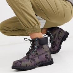 New In Box Size 7 Gorgeous And Sold Out Timberland Premium Fabric Combat Utility Boots. Gray Black And Purple Camo All Over With Black Lace Up Front And Leather Ankle Cuff. Iridescent Blue Lace Grommets, Sturdy Rubber Treads! Similar To Steve Madden, Ll Bean, Sorel, Lugz, The North Face, Aldo, Bcbg, Mukluks, Dr. Martens Camo Boots, Timberland Women, Timberland Boots Women, Purple Camo, Timberland 6, Black Timberlands, Timberlands Shoes, Timberlands Women, Timberland Shoes