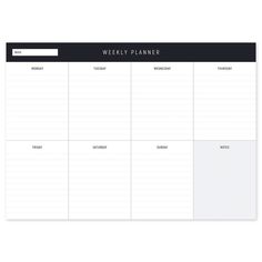 the weekly planner is shown in black and white, with an empty space for notes