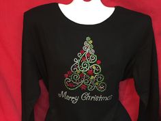 Rhinestone Shirt, Sorority Letters, Rhinestone Shirts, Craft Shows, Christmas Tree Shirt, Merry Christmas Shirts, Tree Shirt, Short Long, Christmas Women