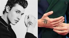 two pictures one with a man's hand and the other with a bird tattoo on it