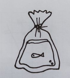 a drawing of a fish in a bag